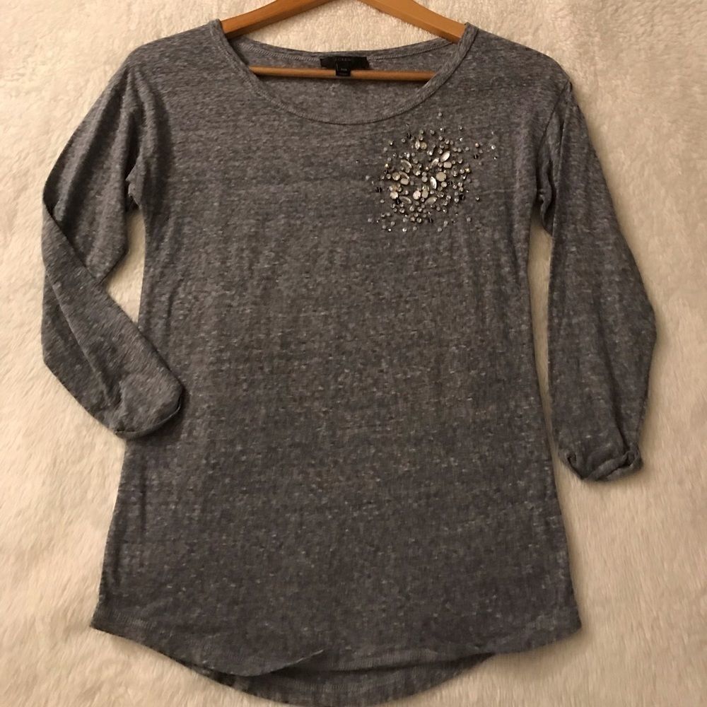 : : J Crew 3/4 sleeve t shirt blouse with jewel detail : : - Picture 3 of 11